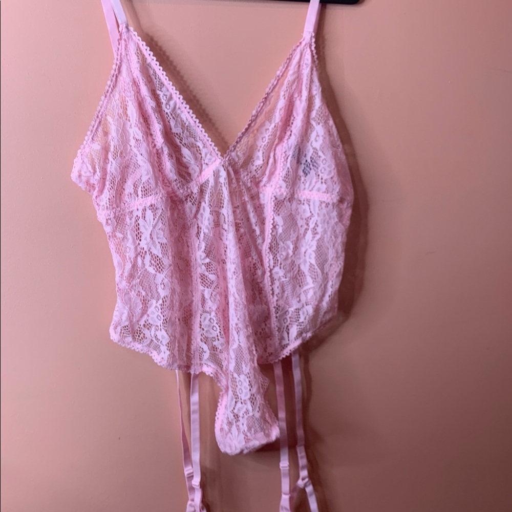 NWT Baby Pink Clarisse Bodysuit w Faux Garter